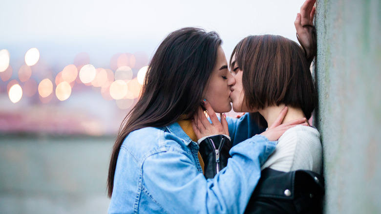 Two women kissing