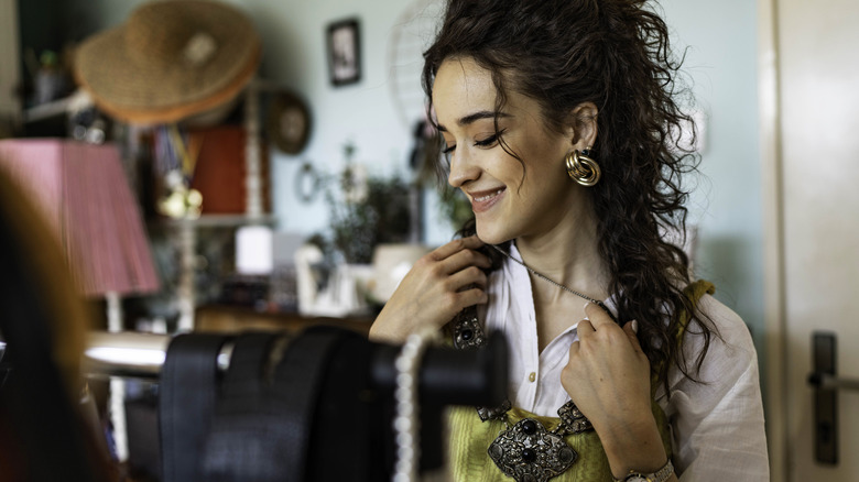 Woman shopping at vintage store