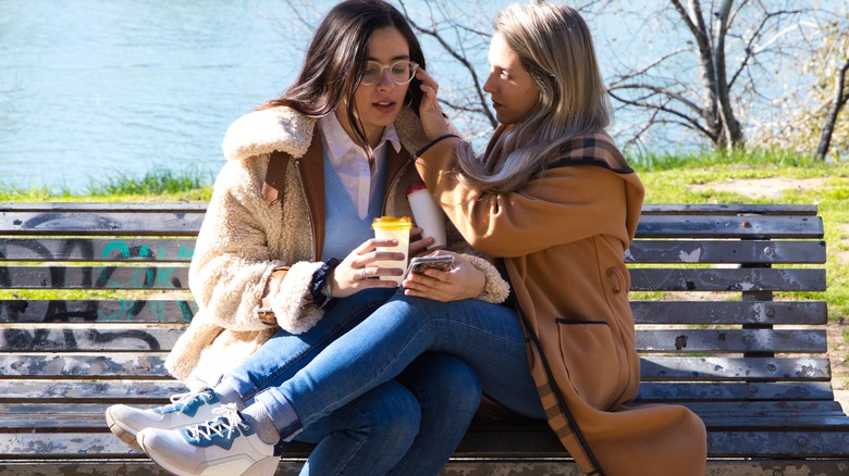 lesbian couple on bench