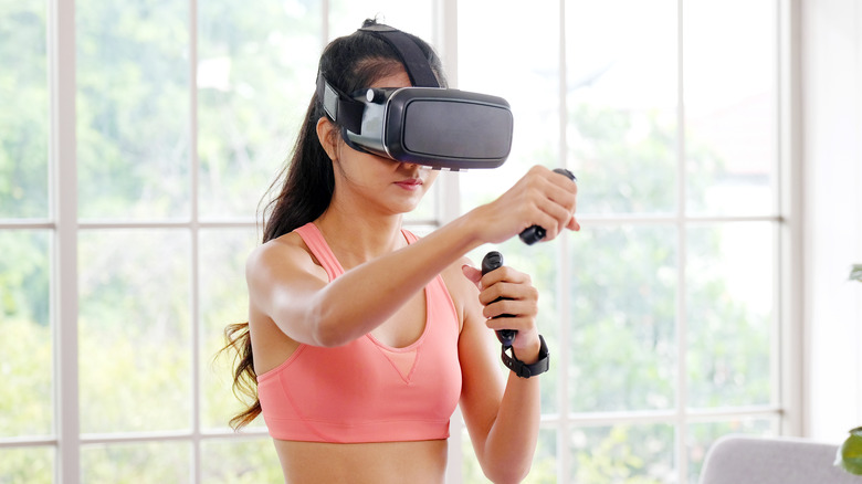 person playing VR fitness game