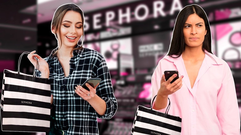 Two women using Sephora rewards program