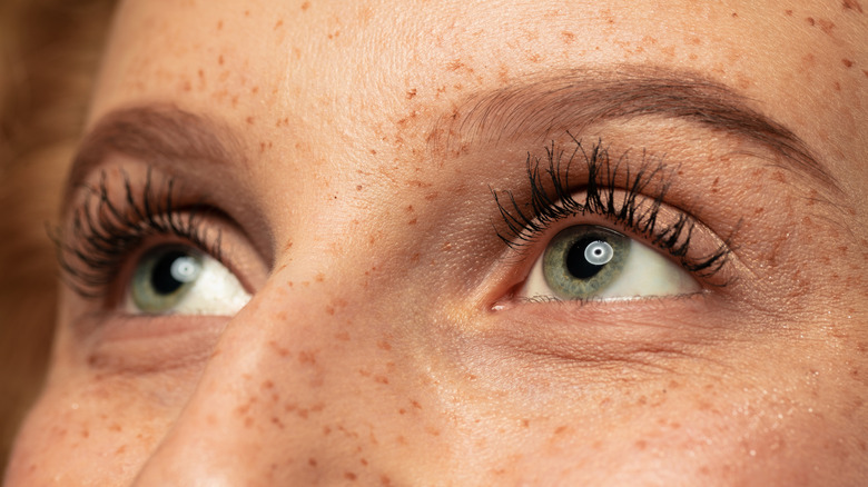 close up of long natural lashes