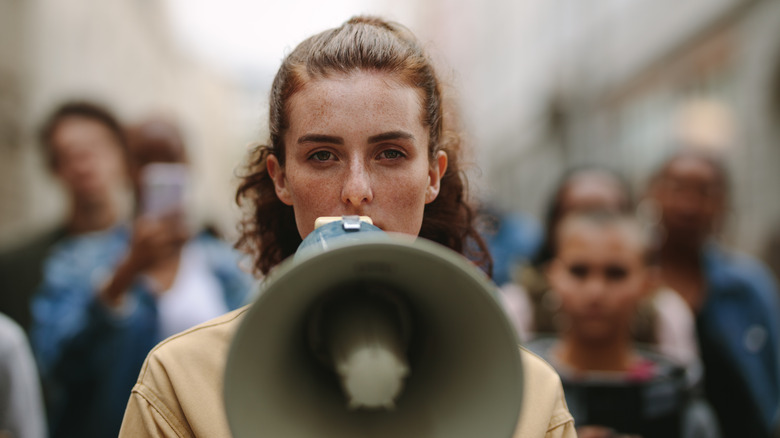 female activist with megaphone