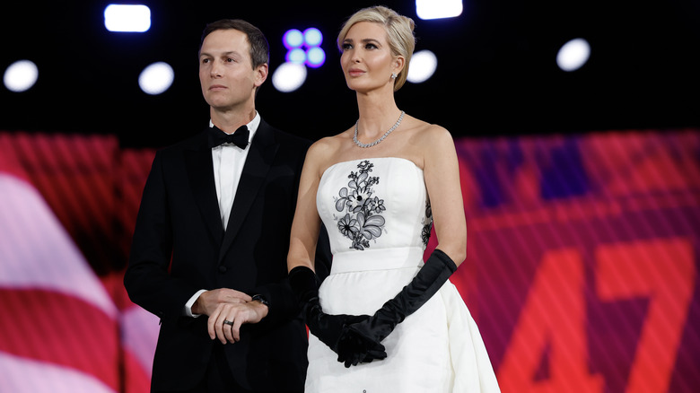 Ivanka Trump wearing a black and white strapless Givenchy gown