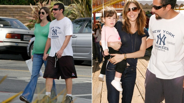 Pregnant Jackie walks with husband Adam Sandler, and the couple with daughter Sadie