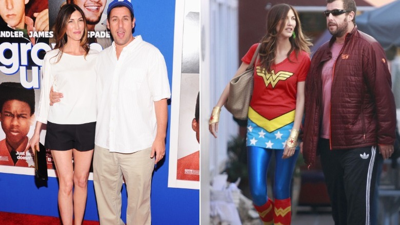 Jackie and Adam Sandler at a premiere, and on Halloween