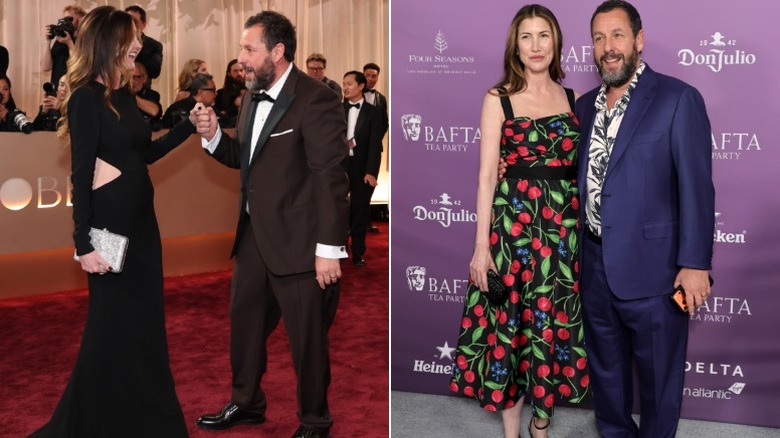 Jackie and Adam Sandler on the Golden Globes red carpet and at the BAFTA Tea Party