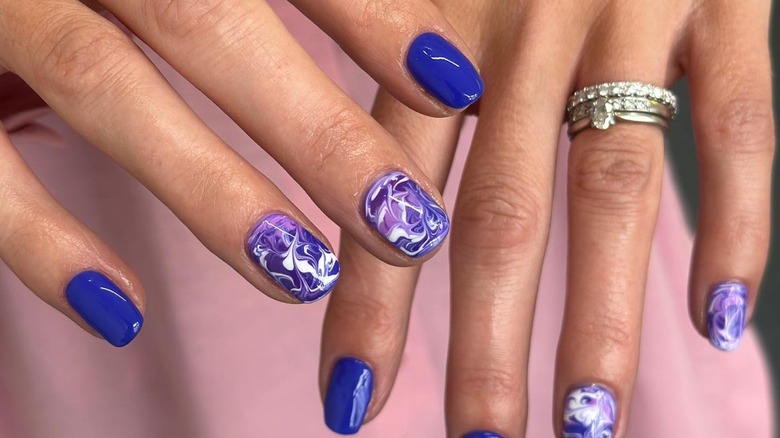 Japanese gel nails in blue, white