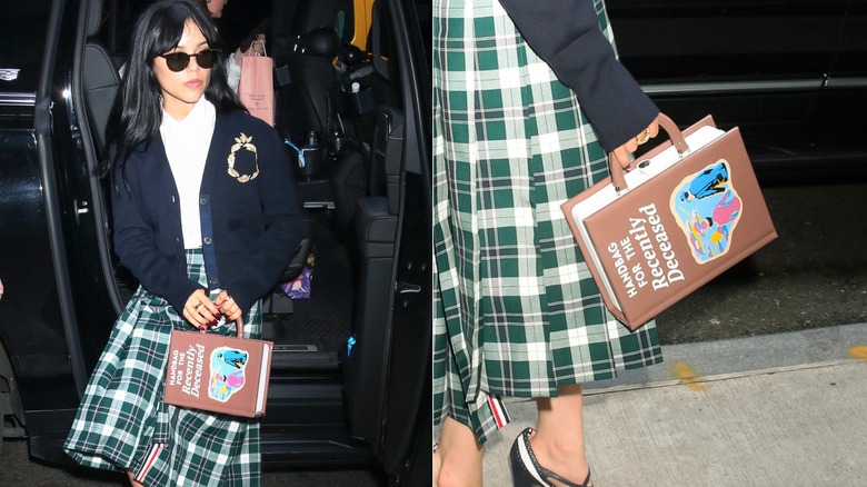 Jenna Ortega with Beetlejuice handbag