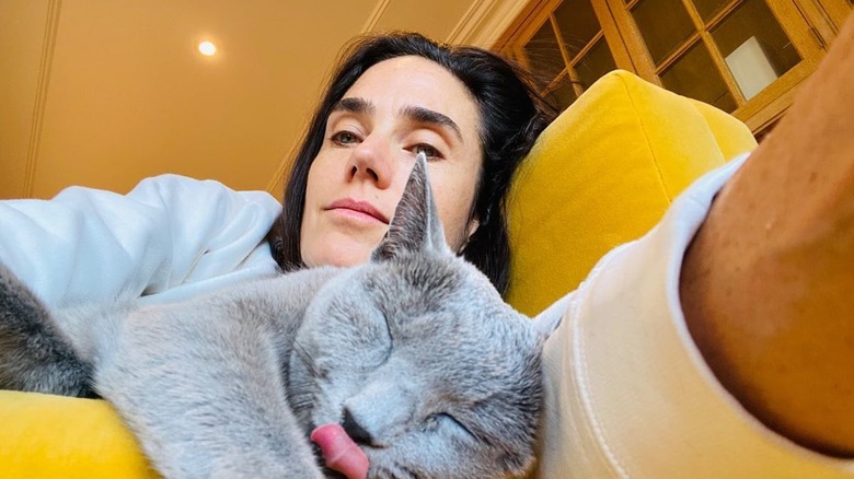 Jennifer Connelly shares a no-makeup selfie with her cat