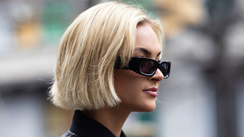 Woman with a blunt bob haircut