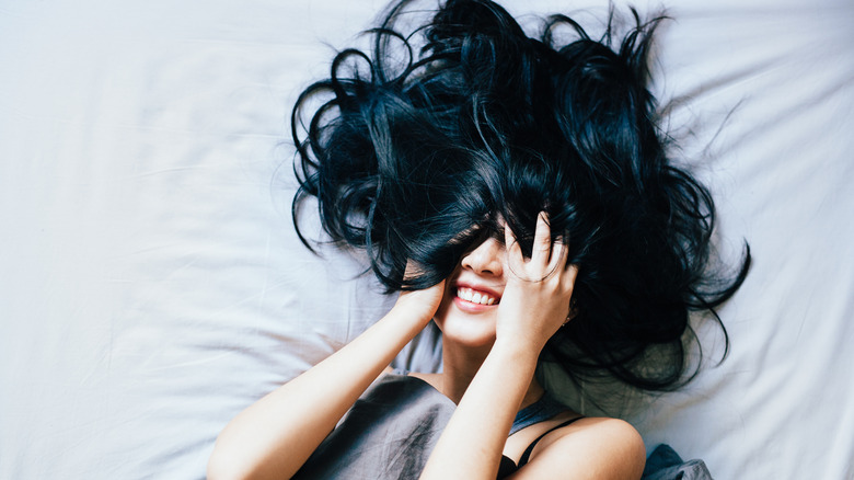 Woman with shiny black hair