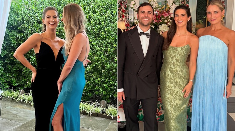 Left: Kaitlan Collins wears a black dress to a September 2023 wedding. Right: Kaitlan Collins wears a green dress to a August 2026 wedding.