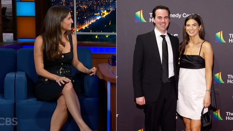 Kaitlin Collins stands on the red carpet at the 2024 Kennedy Center Honors and sits for an interview with Stephen Colbert