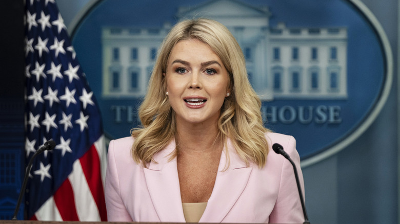 Karoline Leavitt speaks to reporters at the White House