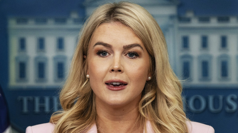 Karoline Leavitt wearing pearl earrings