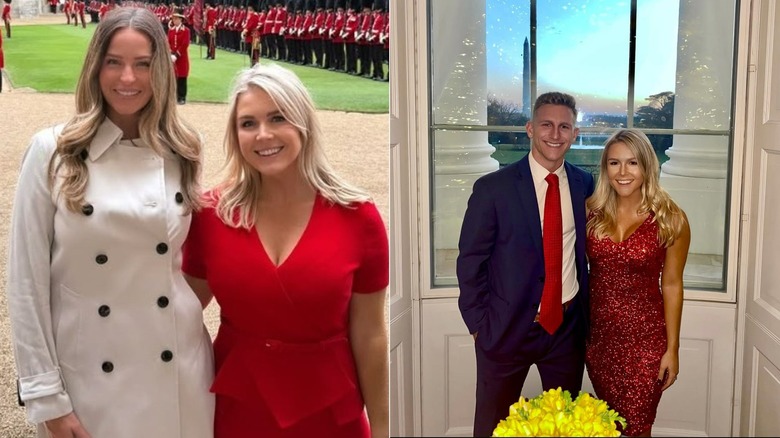 Karoline Leavitt wearing two red inappropriate dresses
