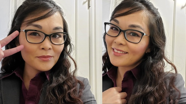 Maria Julian who plays Kate from "Yellowstone" looking gorgeous in a grey blazer and maroon shirt