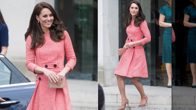 A side by side of Kate Middleton wearing gingham on March 23, 2017