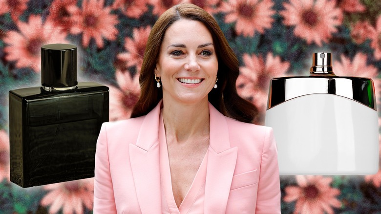 Kate Middleton next to perfume bottles