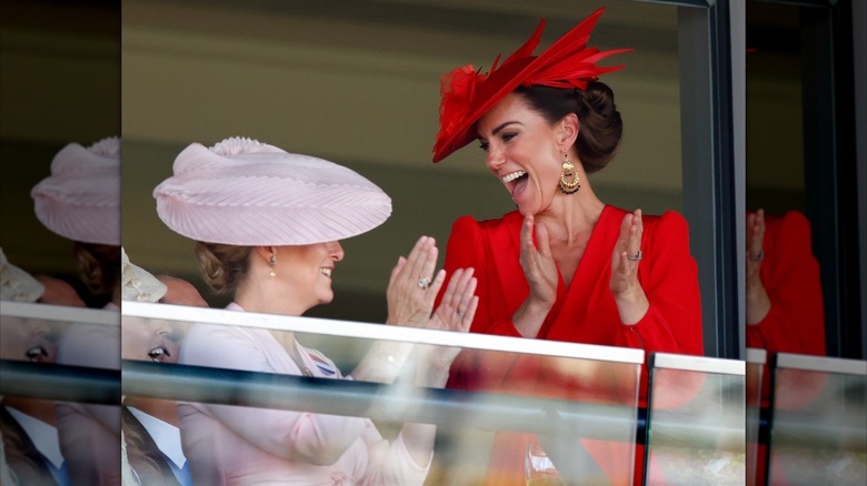 Sophie, Duchess of Edinburgh and Catherine, Princess of Wales cheering at day four of Royal Ascot 2023 in Ascot, England in June 2023