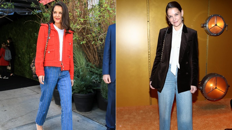 Katie Holmes in Tribeca in New York City in November 2019 / Katie Holmes at the Zimmermann show during New York Fashion Week in February 2020