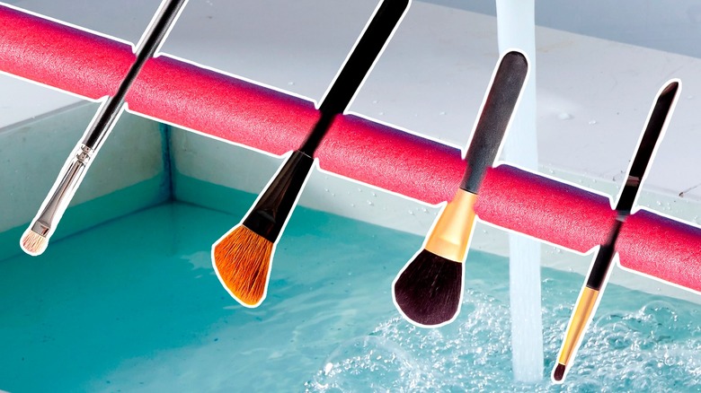 Makeup brushes pool noodle hack