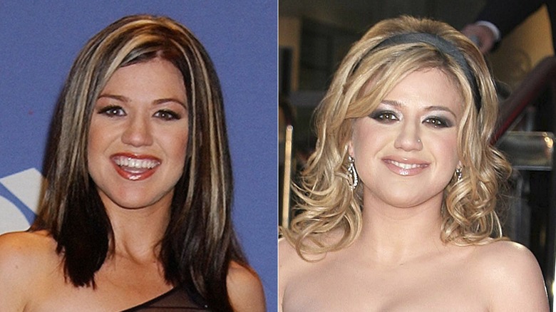 Kelly Clarkson posing for a photo during "American Idol" Season 1 Finale (L) versus Kelly Clarkson posing for a photo in 2006 (R)