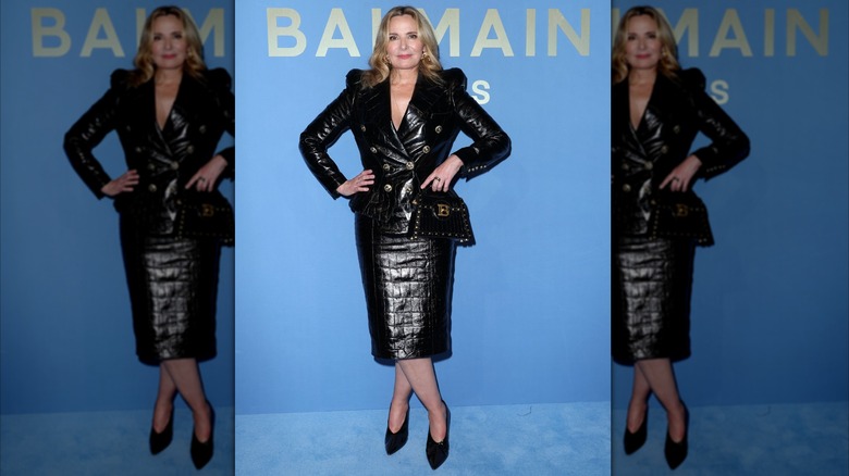 Kim Cattrall attends Balmain womenswear spring/summer show during Paris Fashion Week in September 2023