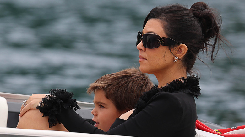 Kourtney Kardashian on a boat with her son, Reign Disick