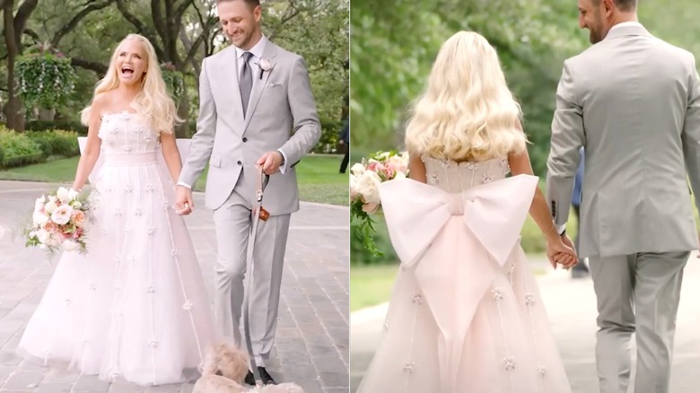 Kristin Chenoweth wearing a pale pink gown on her wedding day
