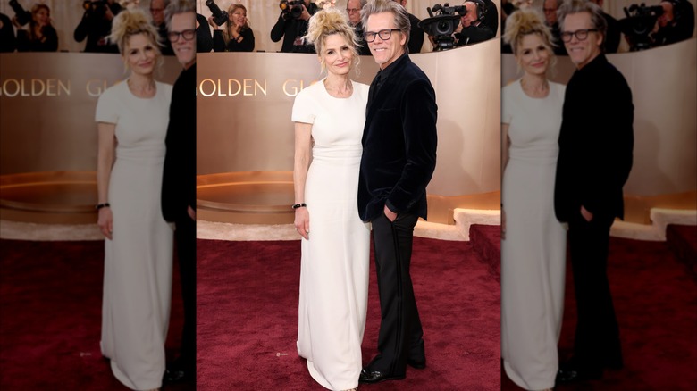 Kyra Sedgwick and Kevin Bacon on the 2026 Golden Globes red carpet.