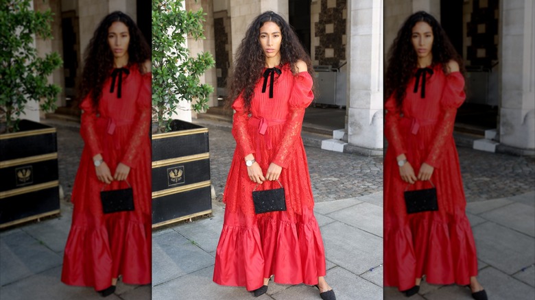 woman in red girlcore dress