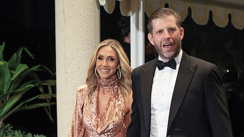 Lara and Eric Trump arriving at a New Year's Eve event hosted by Donald Trump at Mar-a-Lago