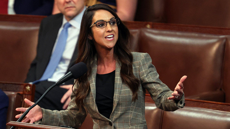 Rep.-elect Lauren Boebert (R-CO) delivers remarks in the House Chamber during the third day of elections for Speaker of the House at the U.S. Capitol Building on January 05, 2023