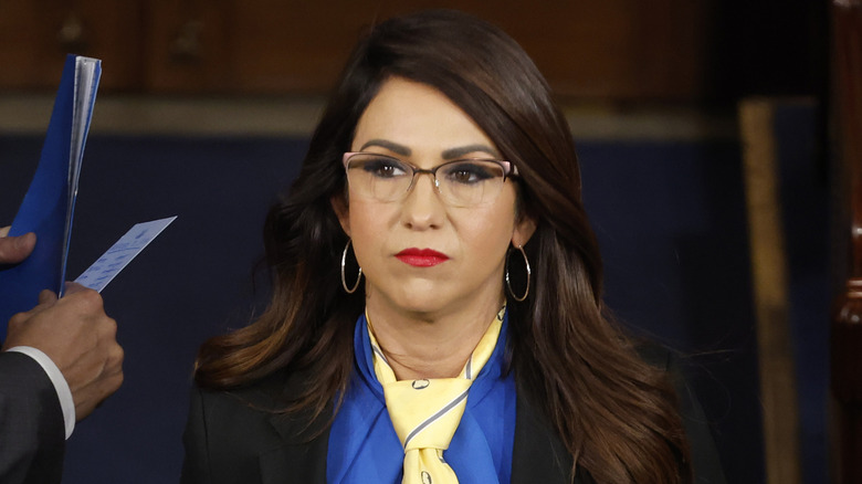 Lauren Boebert with hoop earrings