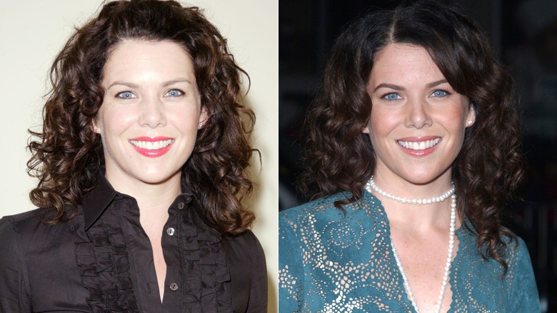 Side-by-side of Lauren Graham with naturally curly hair in 2003 and 2004