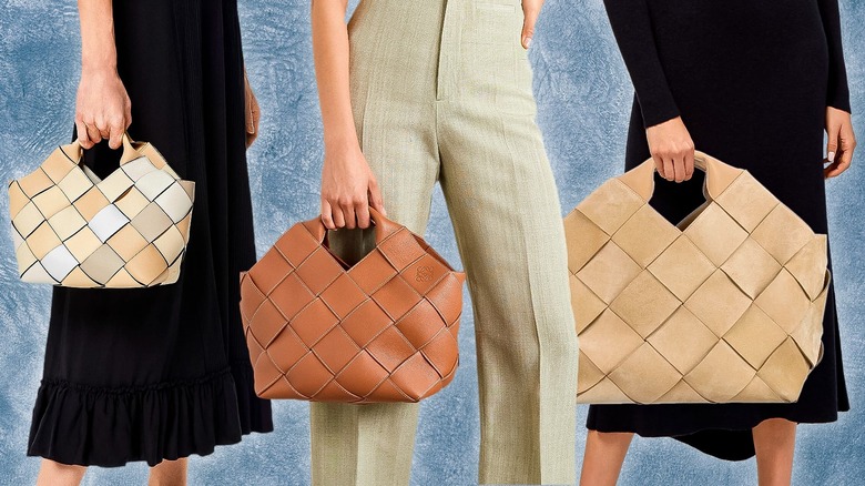 women holding leather basket bags