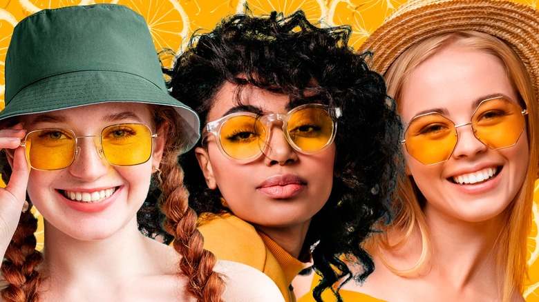 women wearing yellow sunglasses