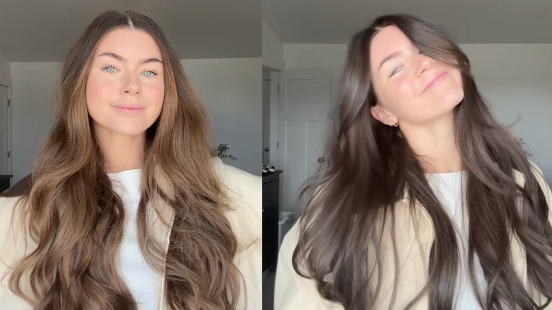 Jensen Arnold shows a before and after of her hair color