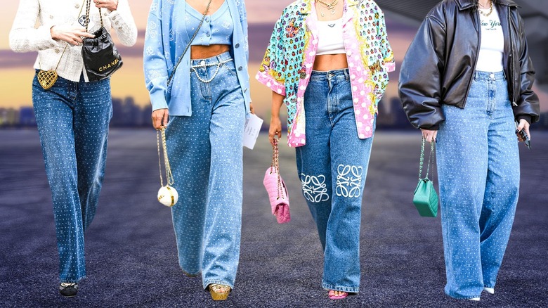 women wearing logo denim and clothing