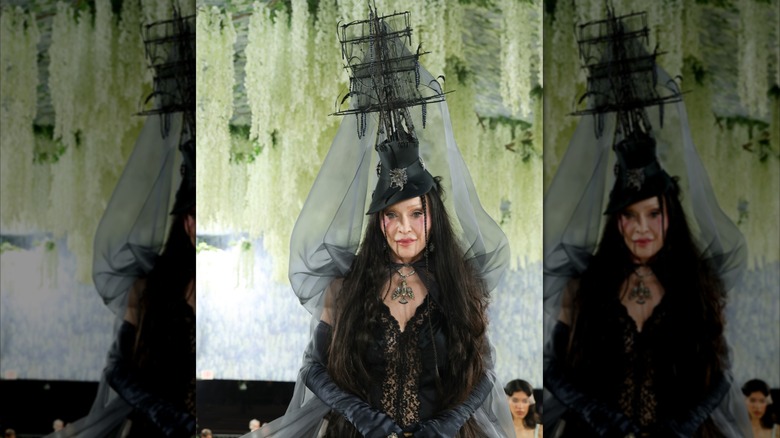Madonna wore a pirate ship hat and a long, brunette wig