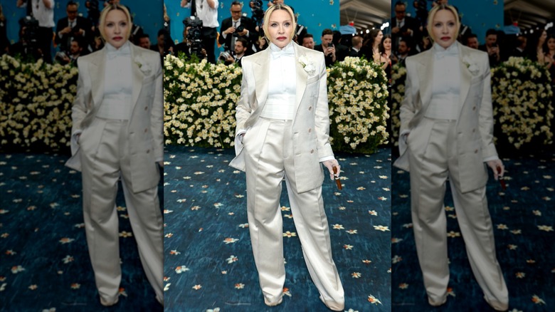 Madonna at the 2025 Met Gala in a white menswear look