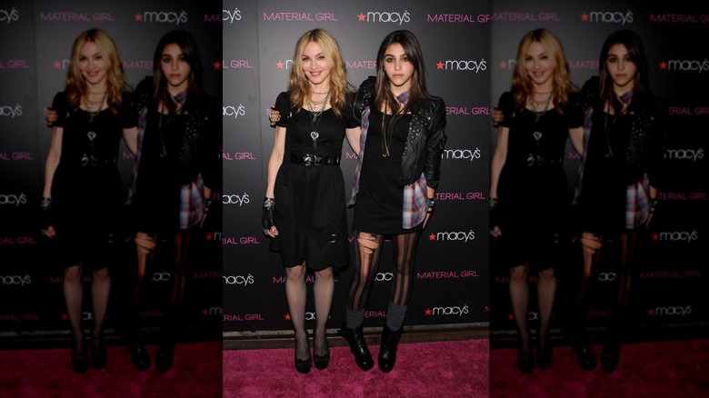 Madonna and Lourdes Leon pose wearing indie sleaze-inspired ensembles.