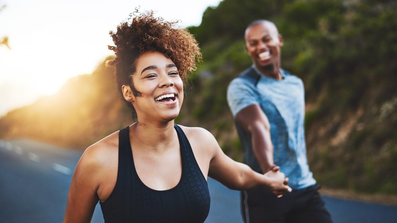 Happy couple exercising together