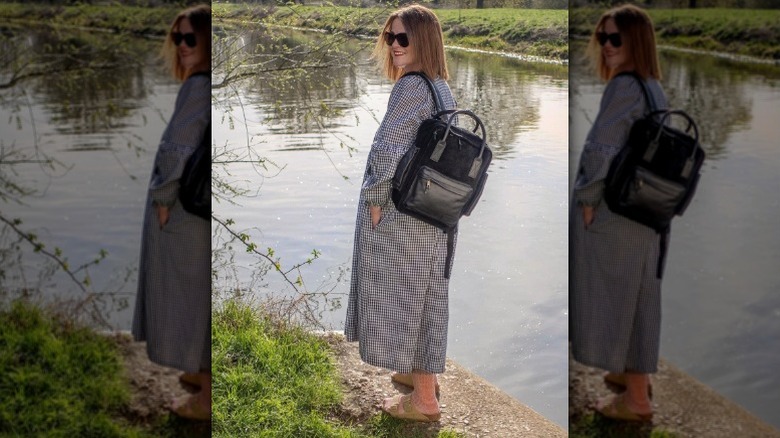 Woman wearing socks with Birkenstocks