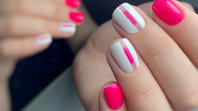 Hot pink and white nails