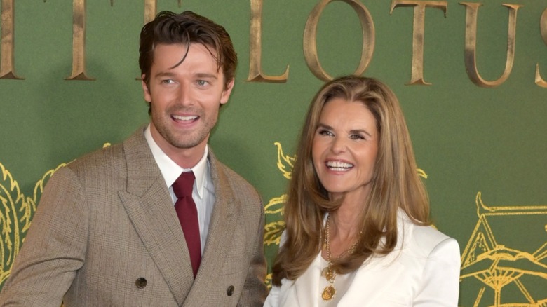 Patrick Schwarzenegger and Maria Shriver at the season 3 premiere for HBO's The White Lotus.