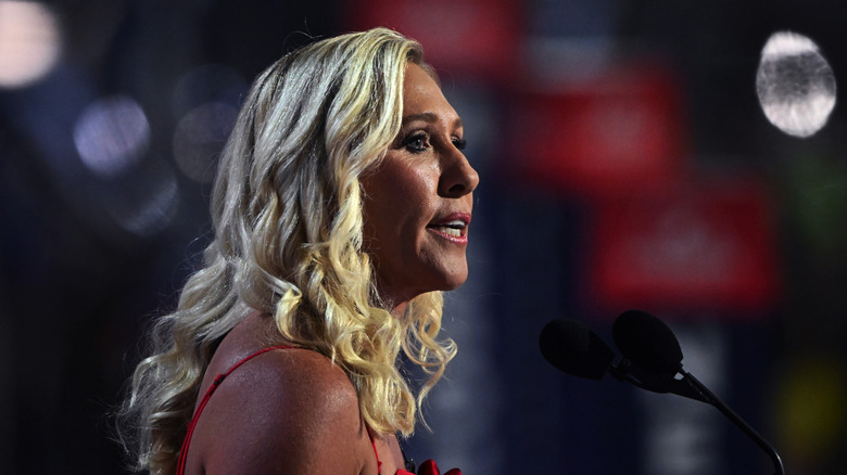 Marjorie Taylor Greene gives a speech at the '24 RNC