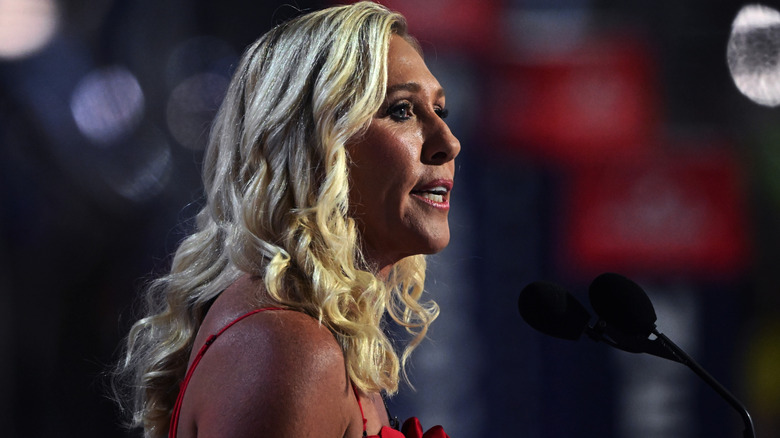 Marjorie Taylor Greene gives a speech at the '24 RNC